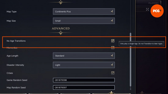 Çok oyunculu menüdeki Civ 7 Age geçiş seçeneği, tek bir yaş oyunu oynama seçeneği sunar.