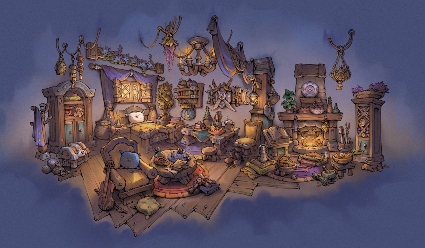 World of Warcraft'ta potansiyel oyuncu konut dekorasyonları için konsept sanatı