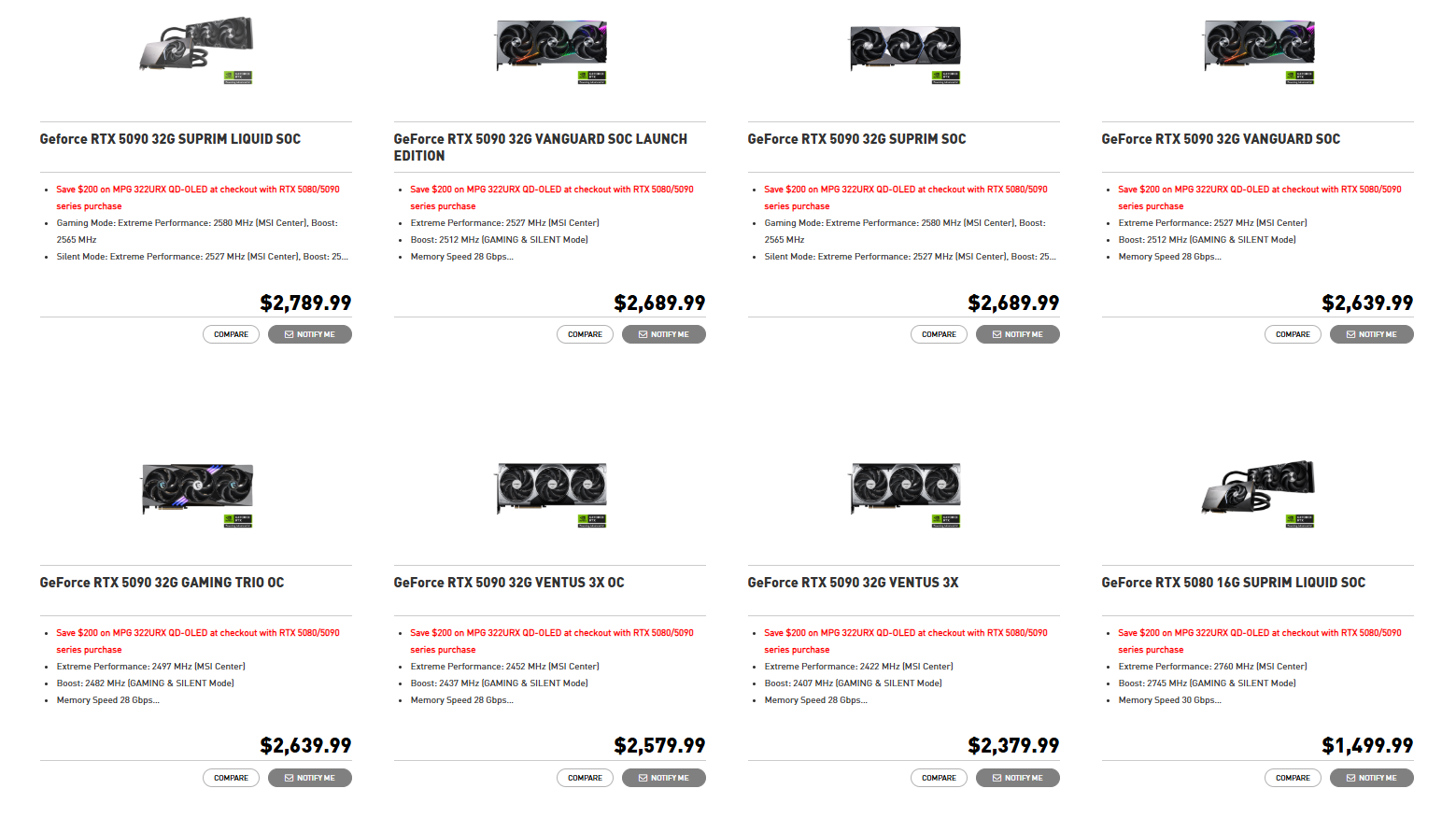 MSI RTX 5080 ve RTX 5090