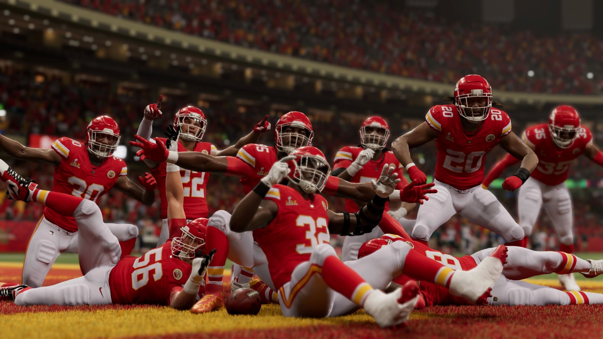 Kansas City Chiefs ve Philadelphia Eagles'ın yer aldığı Super Bowl Lix'in Madden 25 Sim'ünden görüntü