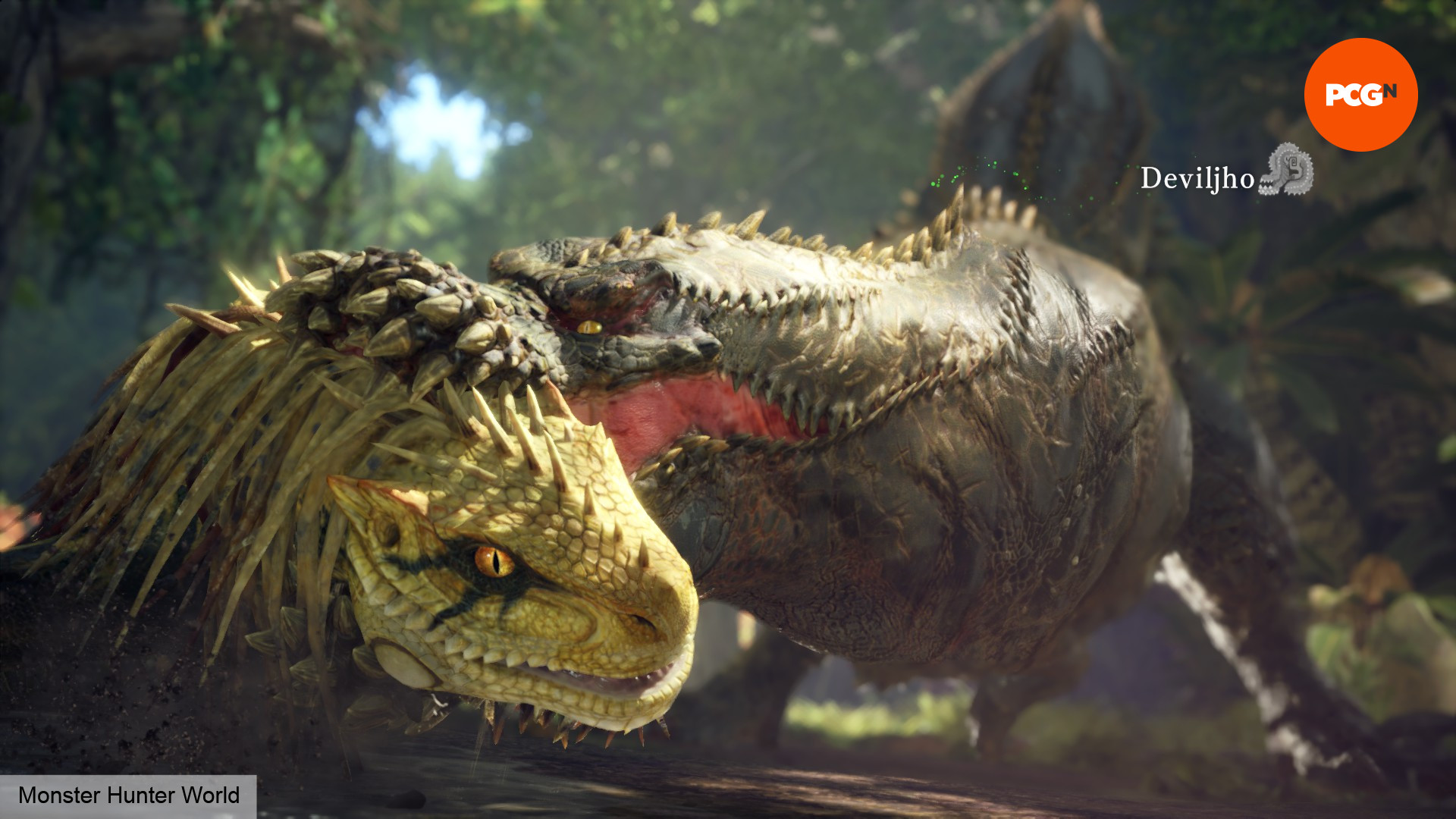 Canavar-Hunter-World-Deviljho Monster Hunter Wilds Önizleme Röportajı - Deviljho, Monster Hunter World'de harika bir jagralara saldırmak için işgal ediyor.