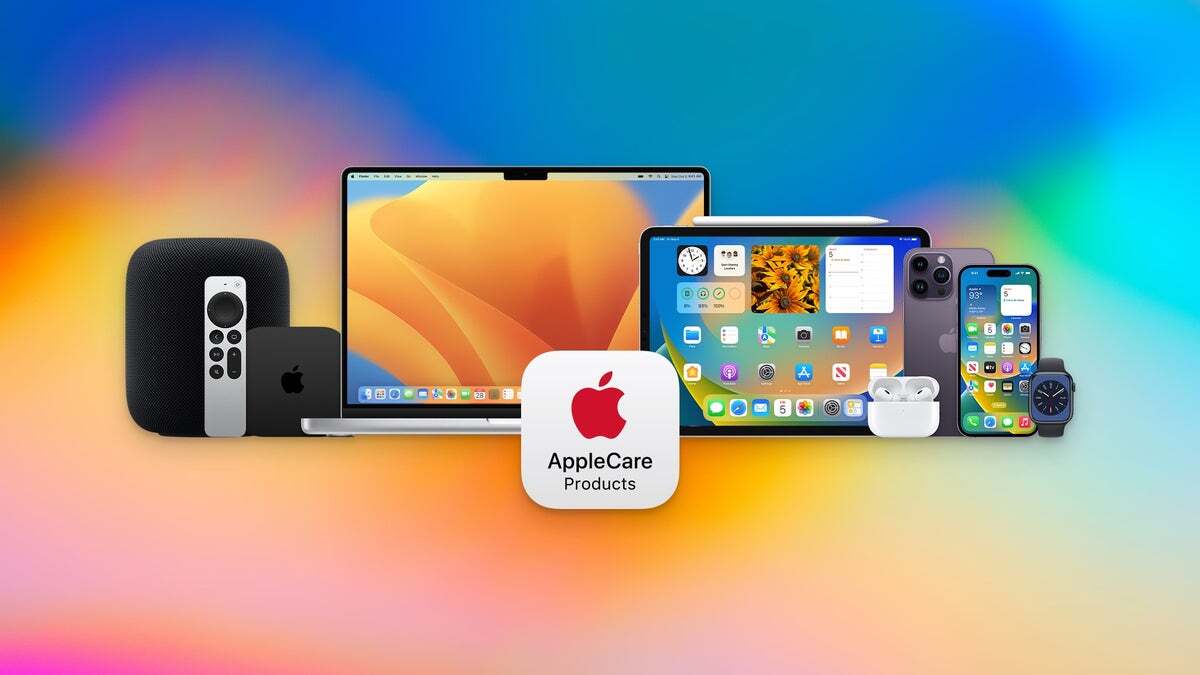 AppleCare tarafından kapsanan bir dizi Apple ürününü sergileyen görüntü.