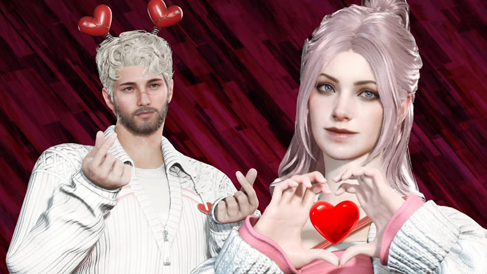 Birinci-ilk-Valentinler-Day İlk soyundan - Sevgililer Günü Kalp Temalı Kozmetikler'de iki karakter.