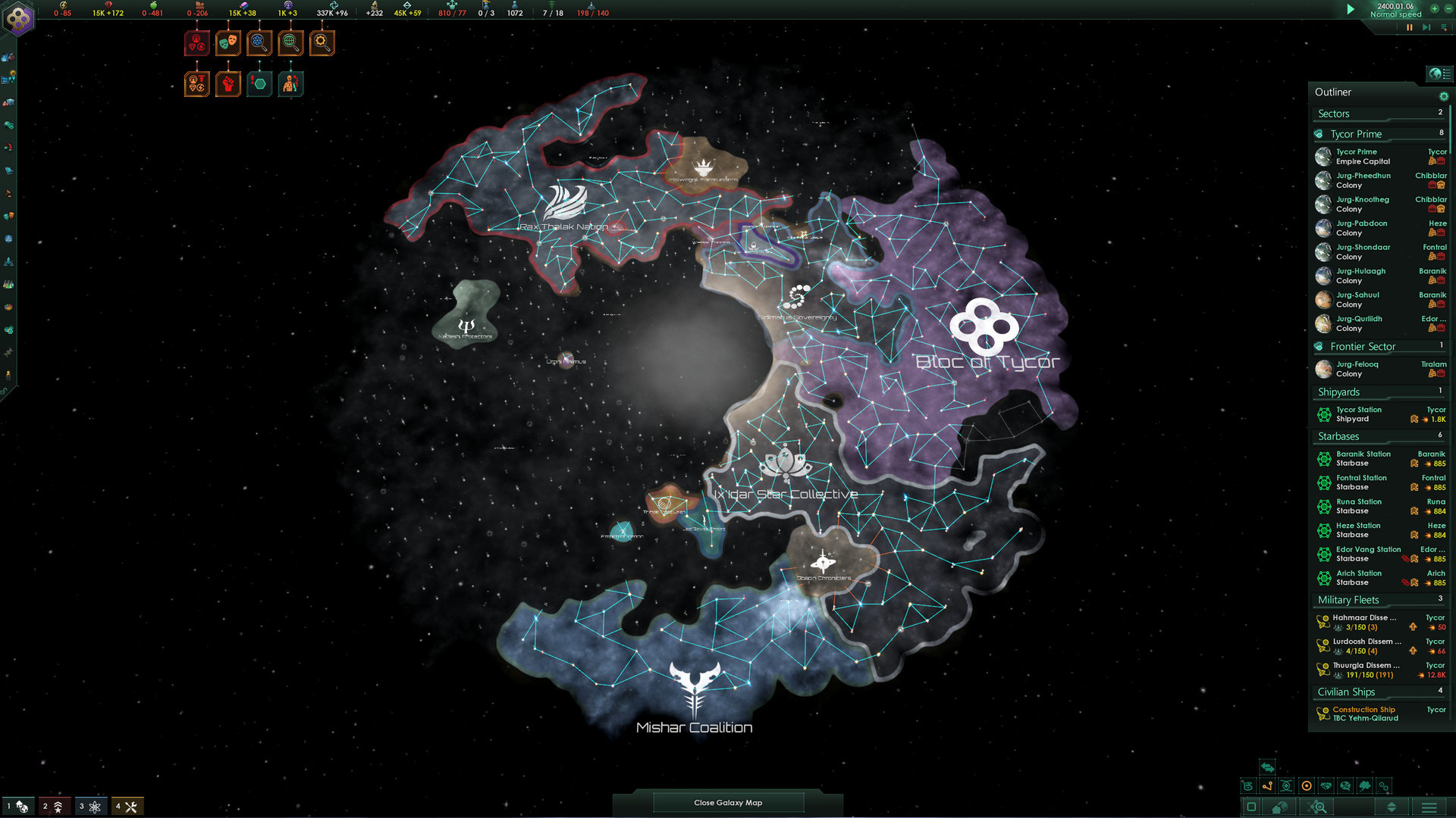 Stellaris 4.0 Güncellemesi - Space 4X stratejisi oyunundaki gezegenlerden oluşan bir ağ.