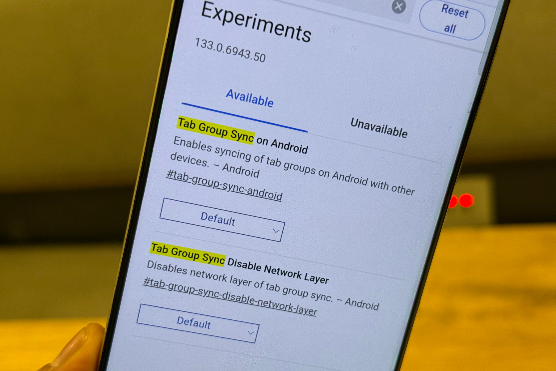 Android'de sekme gruplarını senkronize etmek için krom bayrağı.