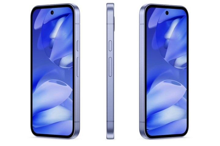 Google Pixel 9A IRIS Mor Sızdırılmış Görüntü Tarafları ve Düğme Düzenini Gösteriyor.