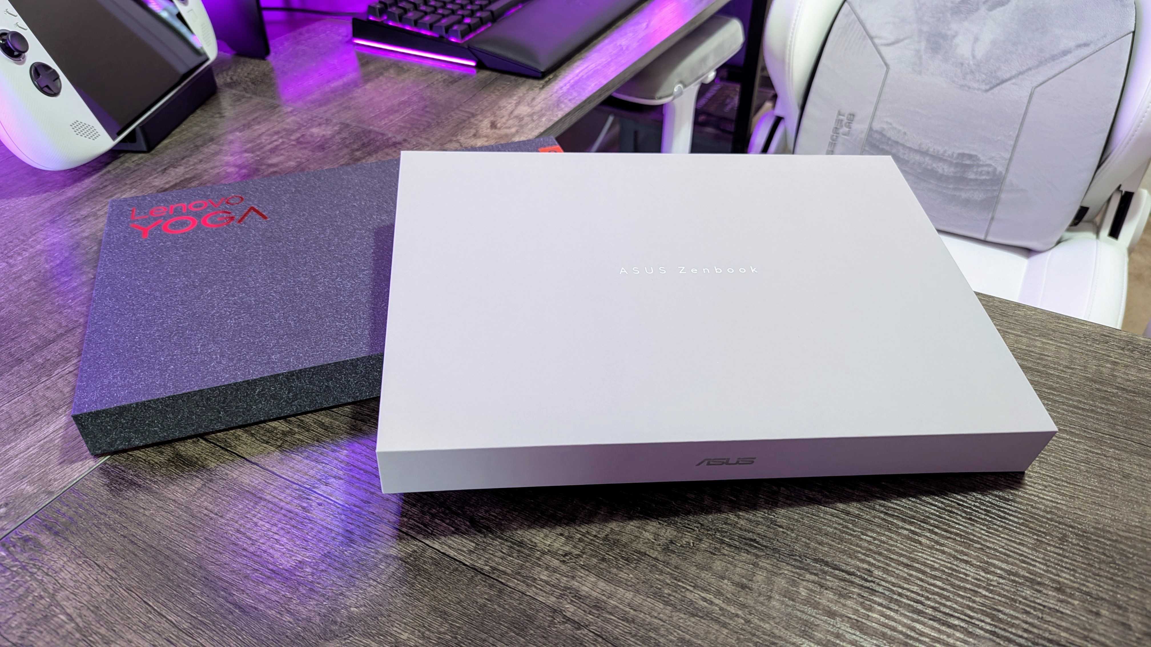 Lenovo Yoga Slim 9i 14 (Gen 10) ve Asus Zenbook A14 (2025) dizüstü bilgisayarların görüntüsü.