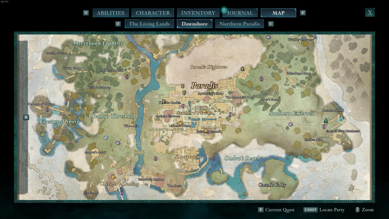 Avowed'deki Güney Dawnshore haritası