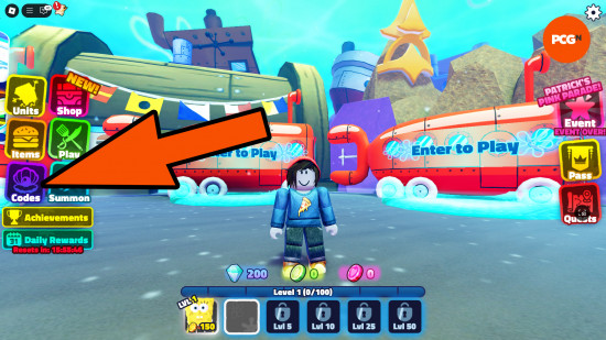 SpongeBob Tower Savunma Kodları: Kodlar UI düğmesi