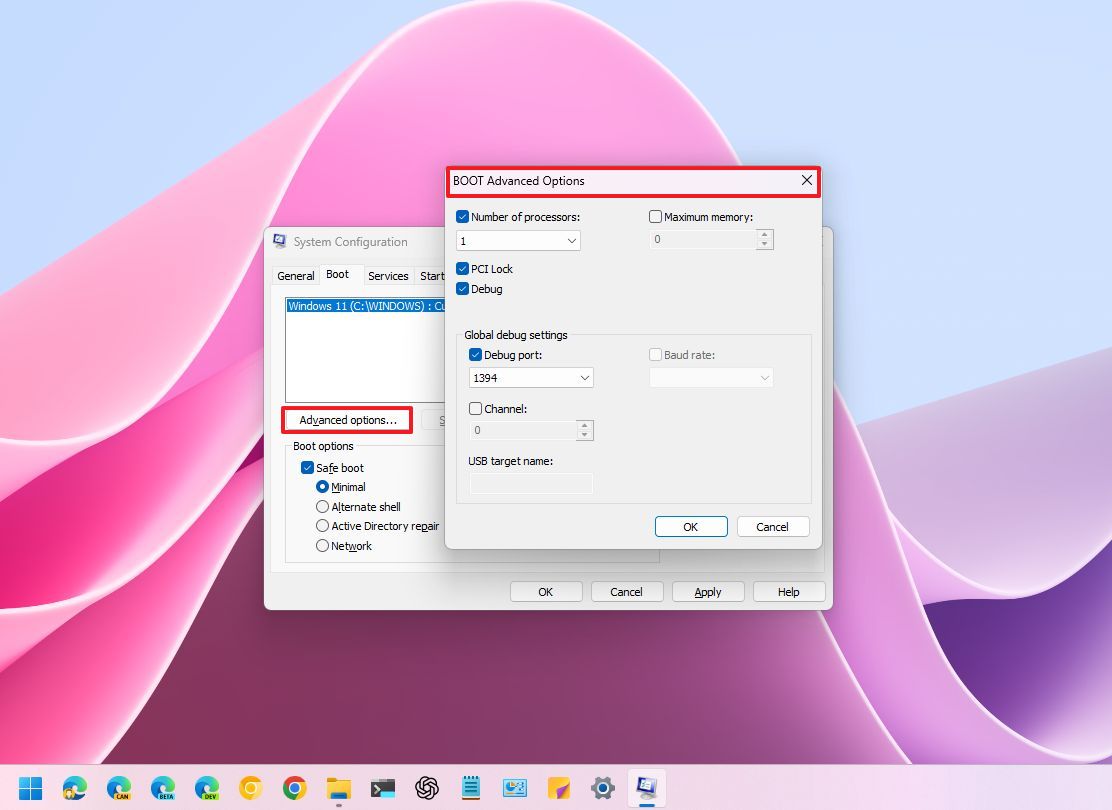 Msconfig Boot Gelişmiş Seçenekler