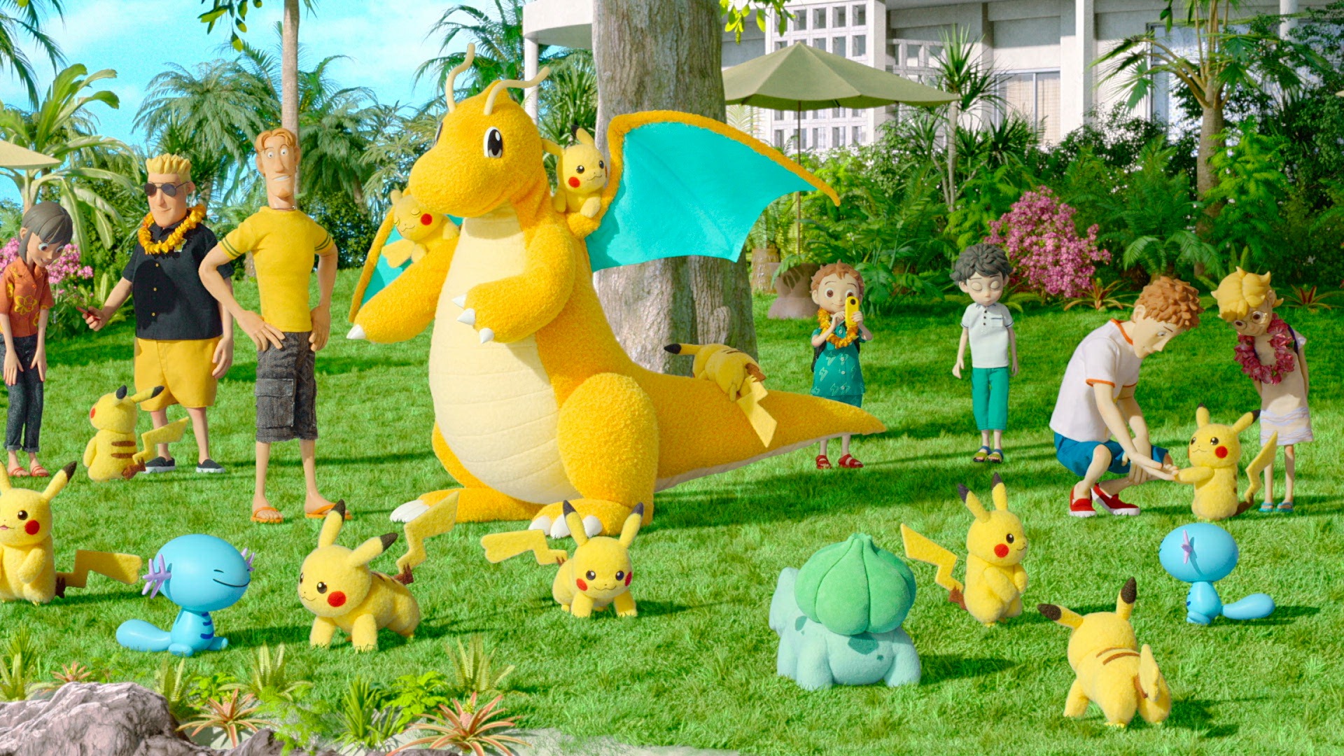 Netflix'in görüldüğü gibi Dragonite, Bulbasaur ve bol miktarda Pikachu dahil Pokémon ile dolu bir alan "Pokémon Concierge"
