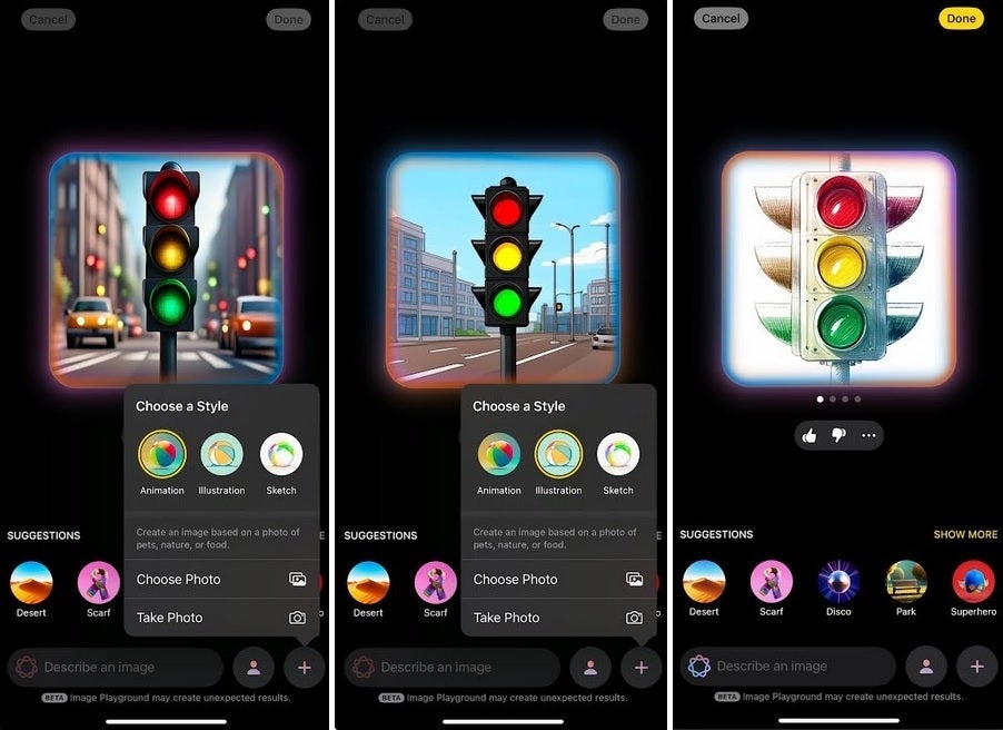 Resim L'den R'ye, animasyon, illüstrasyon ve yeni eskiz. | Image Credit -Phonearena - Apple'ın iOS 18.4 Beta 1 geldi ve görüntü oyun alanı için yeni bir çizim stili içeriyor