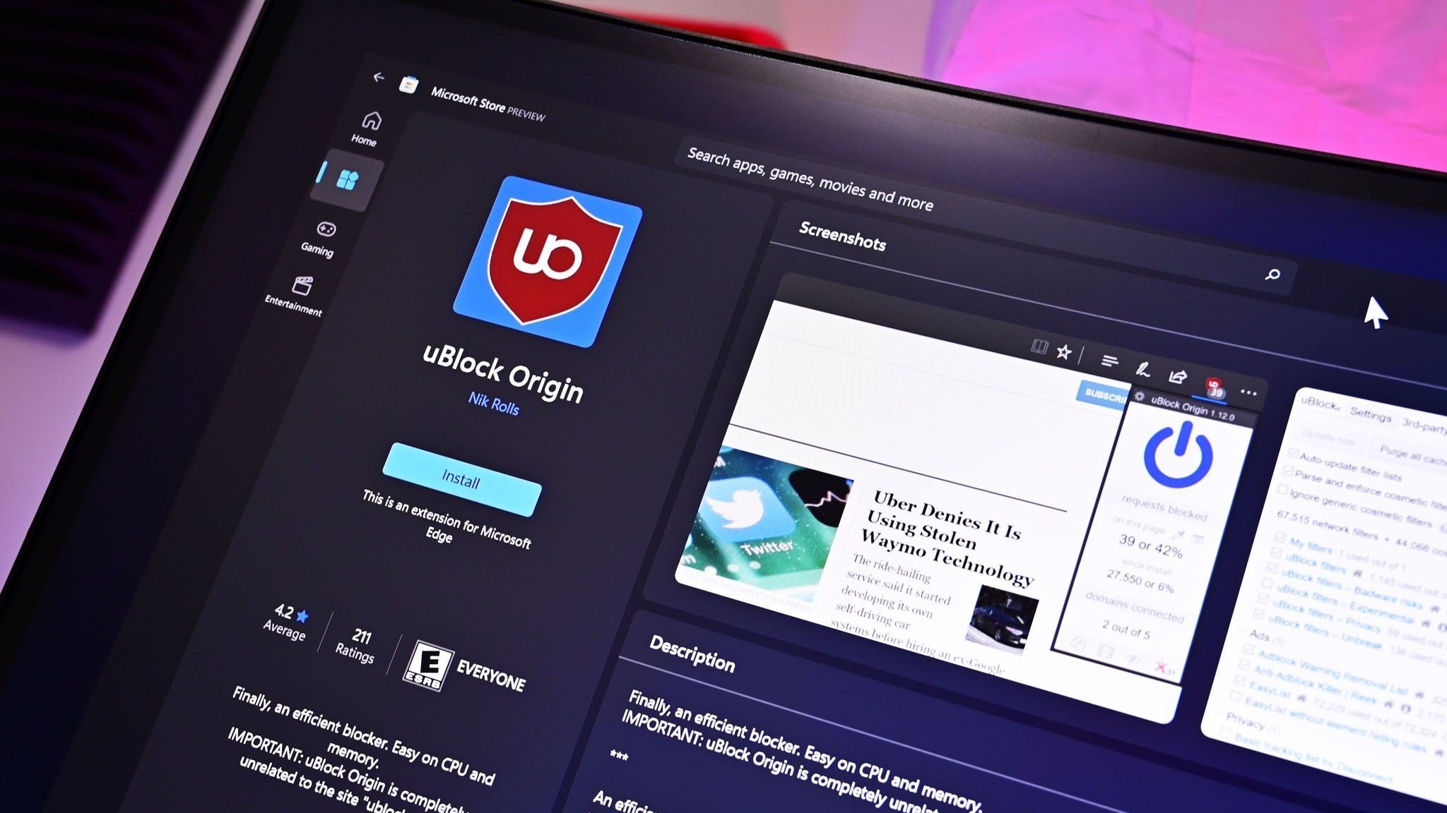 Microsoft Edge'de Ublock Origin