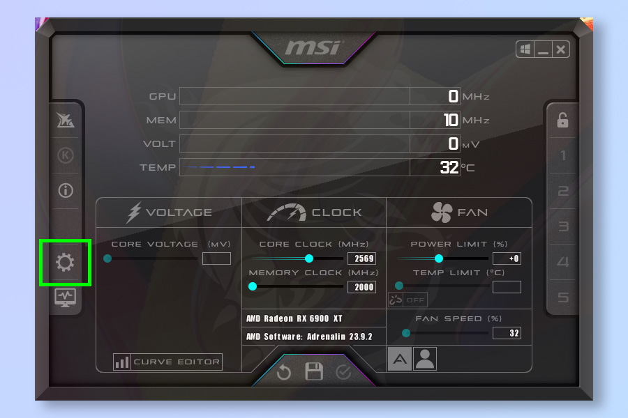 MSI Afterburner'ı kullanarak FPS sayısının nasıl görüntüleneceğini gösteren bir ekran görüntüsü