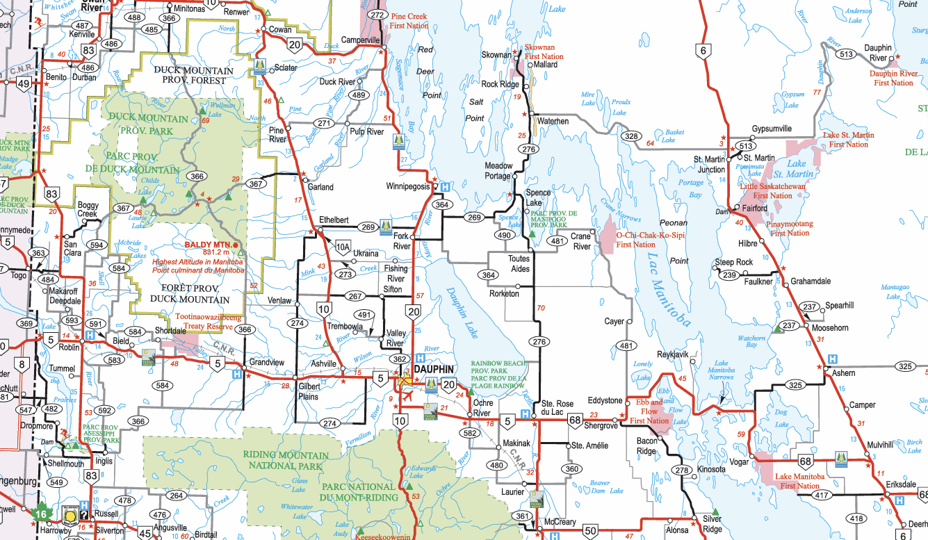 Manitoba'dan bir yol atlasının bir bölümü