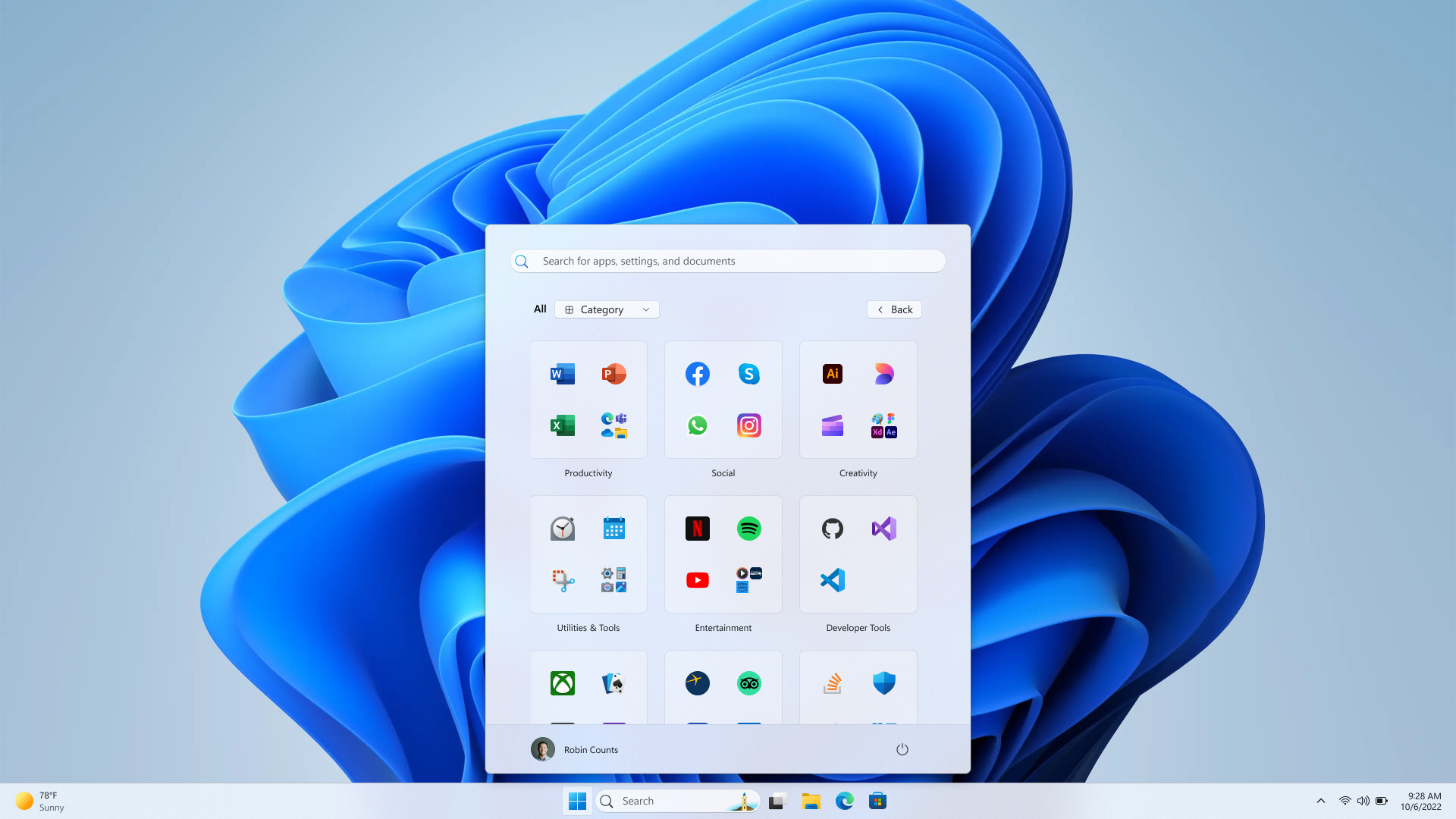 Windows 11 Başlangıç Menü Düzeni Seçenekleri: Kategori Görünümü