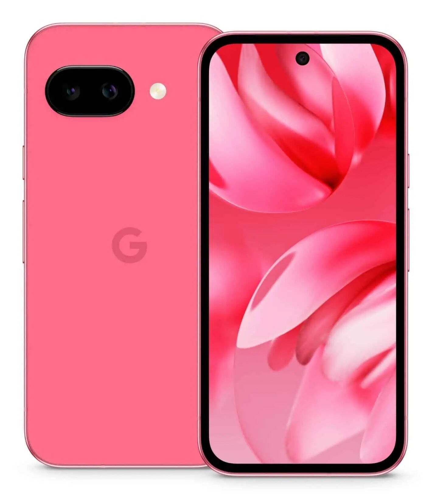 Piksel 9A'yı pembe renk ön ve arkada gösteren render.