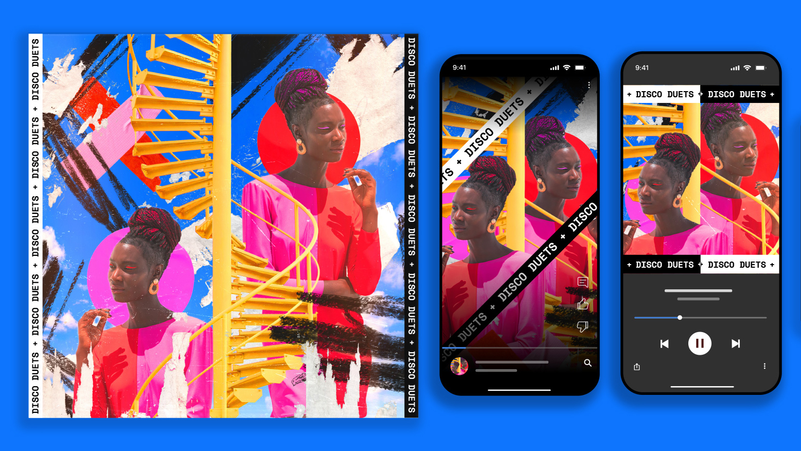 Bazı müzik kapak sanatının yanındaki yeni Photoshop uygulamasını çalıştıran iki iPhone
