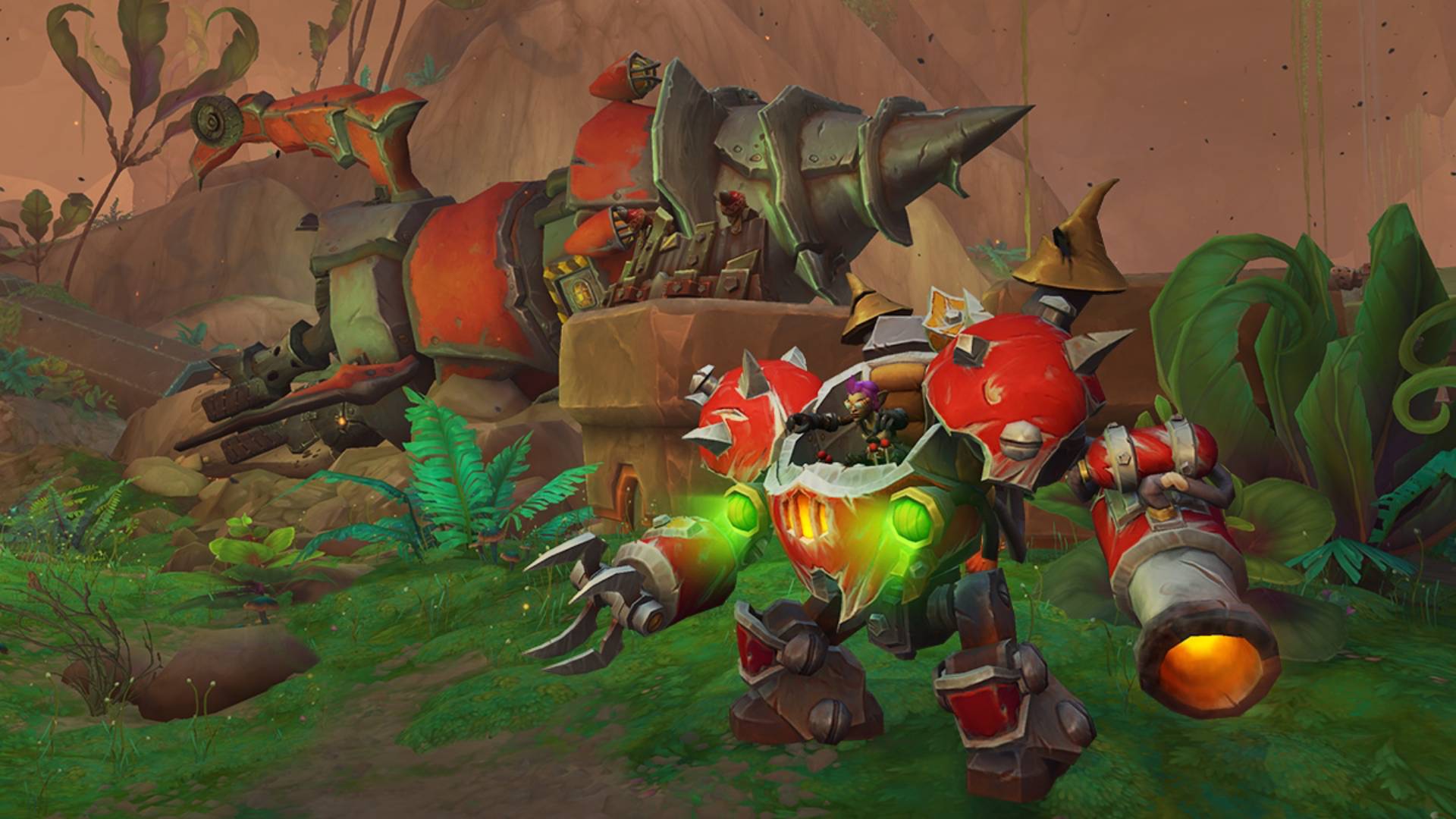 Warcccraft-Wow-UnderMe-Patch-Patch-11-1-Interview (1) Büyük bir matkabın önünde duran kırmızı bir mekanikte küçük bir goblin görüntüsü