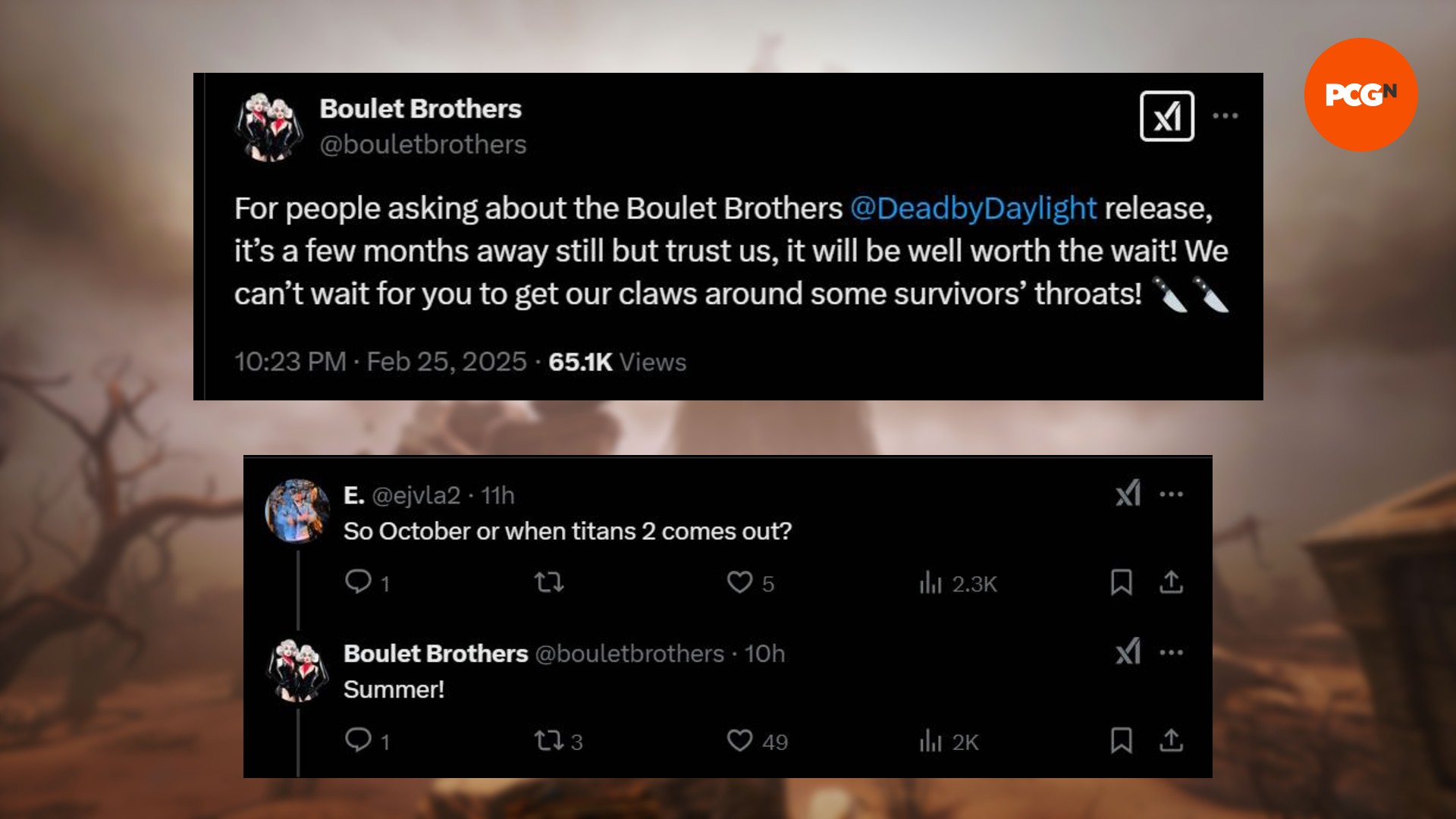 Dead-Ilight-Dight-Dbd-Boet-Brothers-Dragula-Collab-Launch-Window Boulet Brothers'tan Day Ilight Collab tarafından Dead'leri için yayın penceresini tartışan X gönderilerinin bir görüntüsü