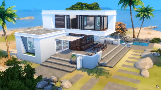 Sims 4 Modern Beach House: Sims 4'te inşa edilmiş çarpıcı, iki katlı bir sahil evi.
