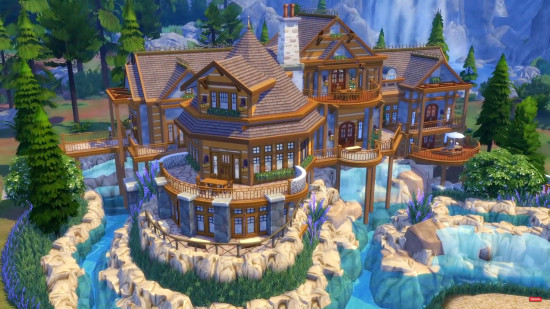 Büyük bir Sims 4 ev nehirler ve şelaleler üzerine inşa.