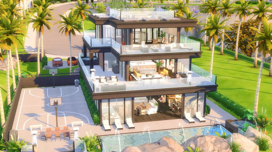 Sims 4 Evi: Gerçek Bel Air Konağı'nın fotoğraflarına dayanan Sims 4'te üç katlı modern bir konak inşa.