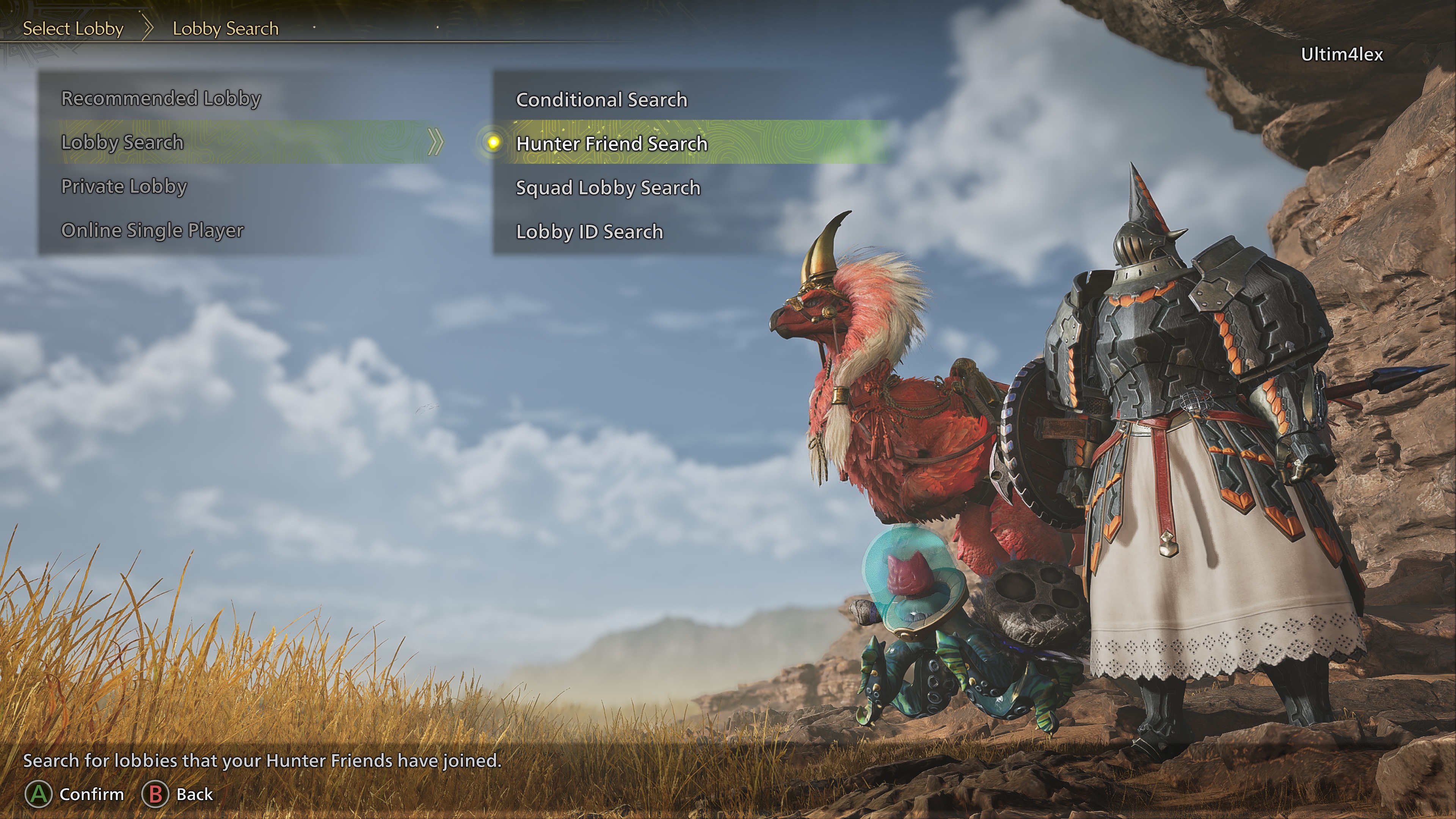 Monster Hunter Wilds'teki Çok Oyuncu Lobi Seçeneklerinin Oyun İçi Ekran Görüntüsü