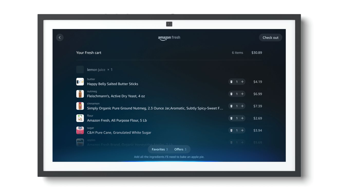 Echo Show 21'deki yeni alışveriş listesi kullanıcı arayüzü