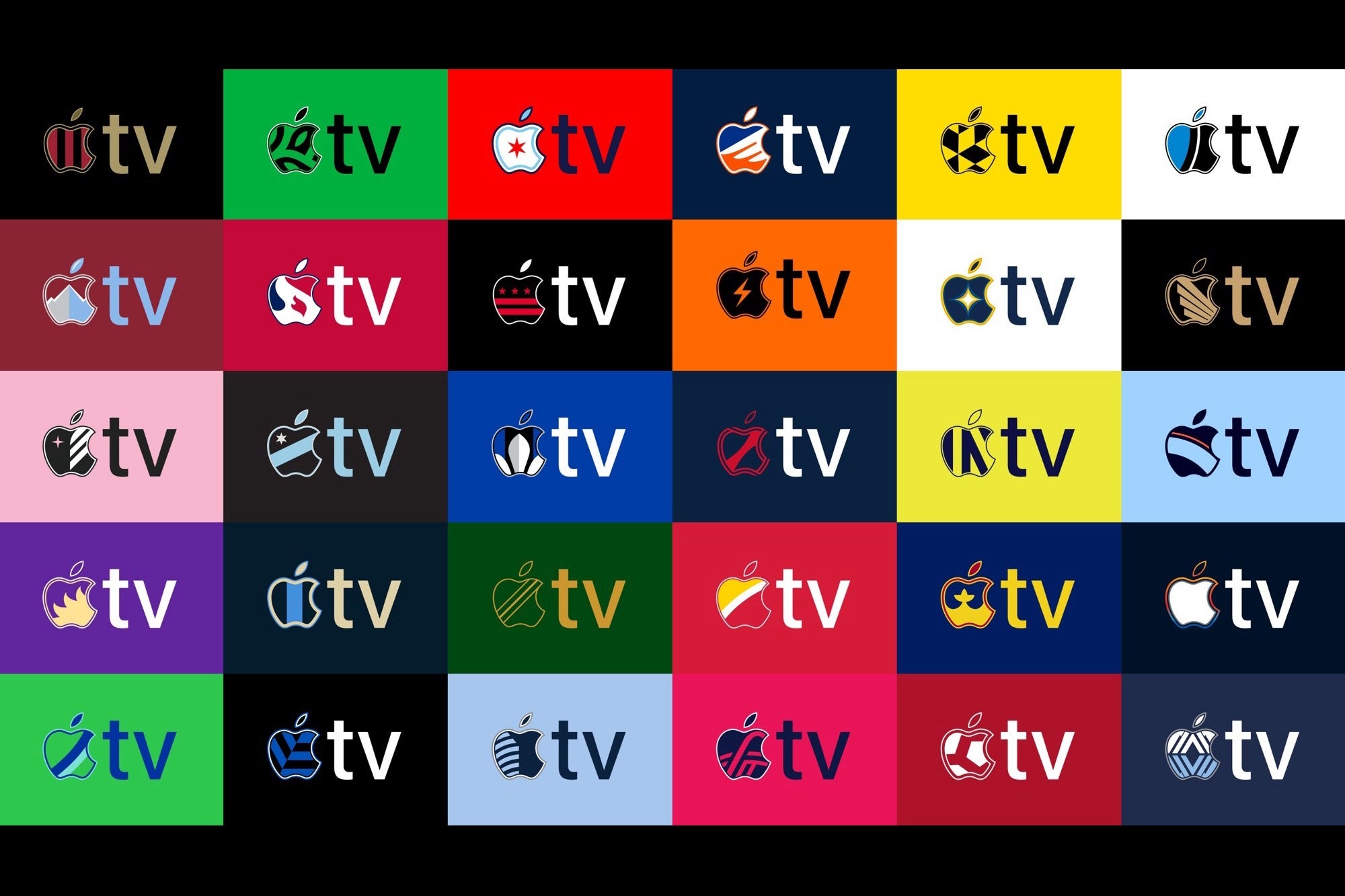 Tüm MLS ekiplerinin görüntüsü ' Özel Apple TV markalı logolar