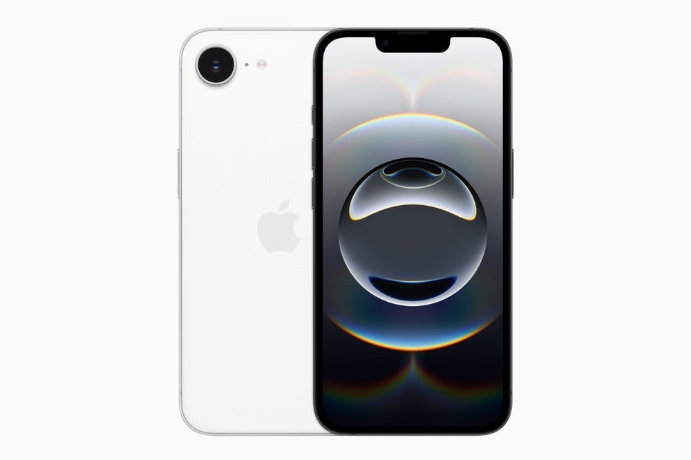 İPhone 16e'nin ön ve arkasının görüntüsü