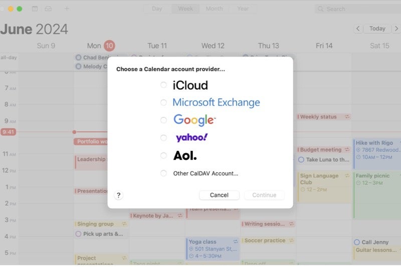 Apple takviminde üçüncü taraf takvim sağlayıcılarının ekran görüntüsü