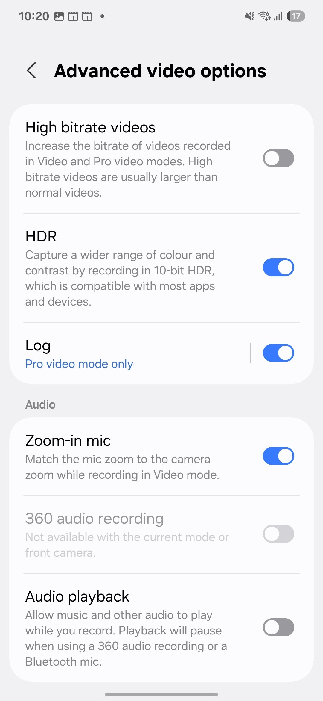Kamera uygulamasının gelişmiş video ayarlarında 10 bit HDR'ye erişebilirsiniz. | Resim Phonearena - One UI 7.0 Bu Galaxy S25 özelliklerini eski cihazlarda atlayabilir