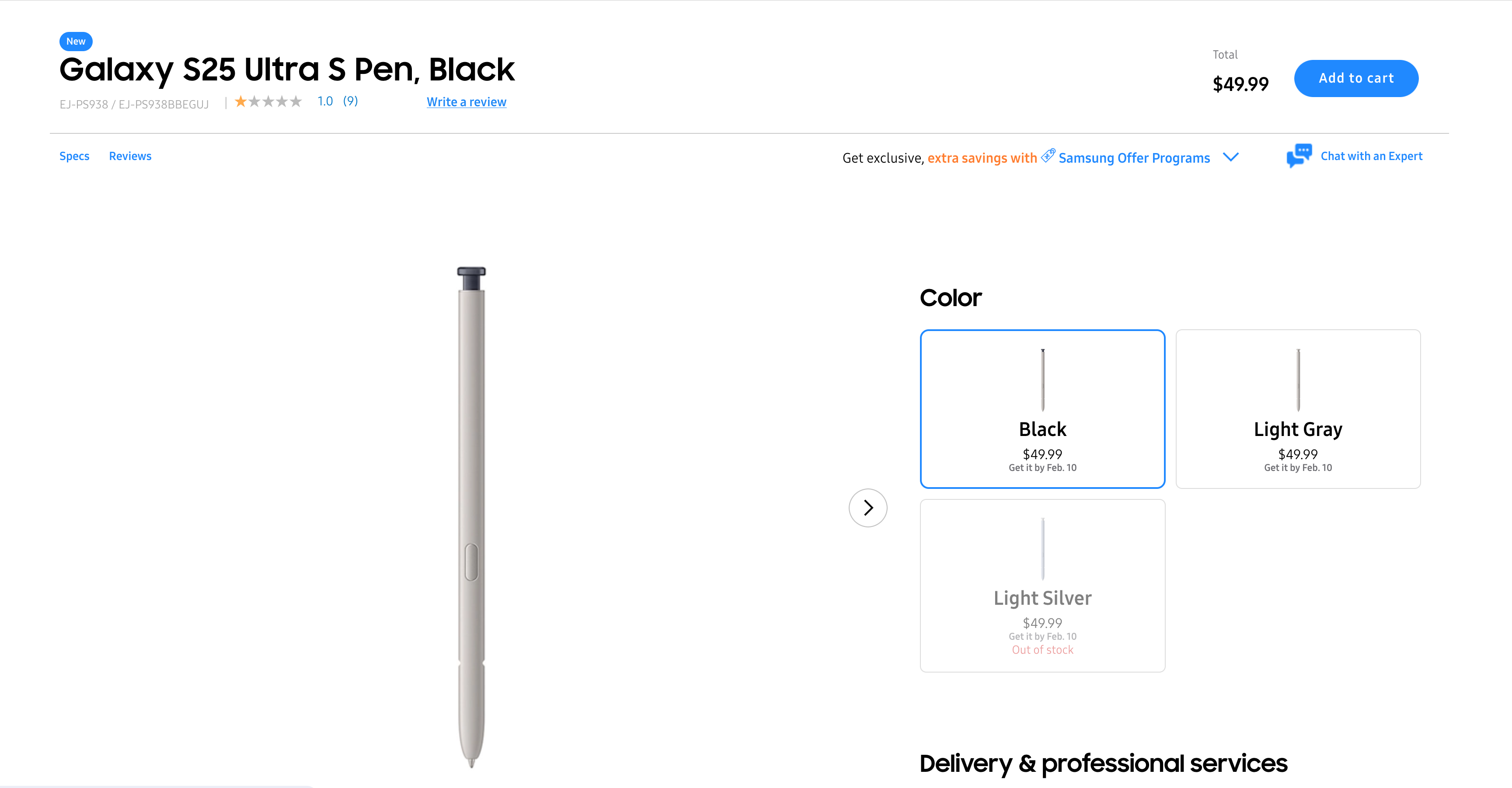 Samsung.com'da Galaxy S25 Ultra s Pen | Ekran görüntüsü kredisi - Phonearena - Bluetooth S -Pen'in değiştirmeleri daha az mı? Tekrar düşün.