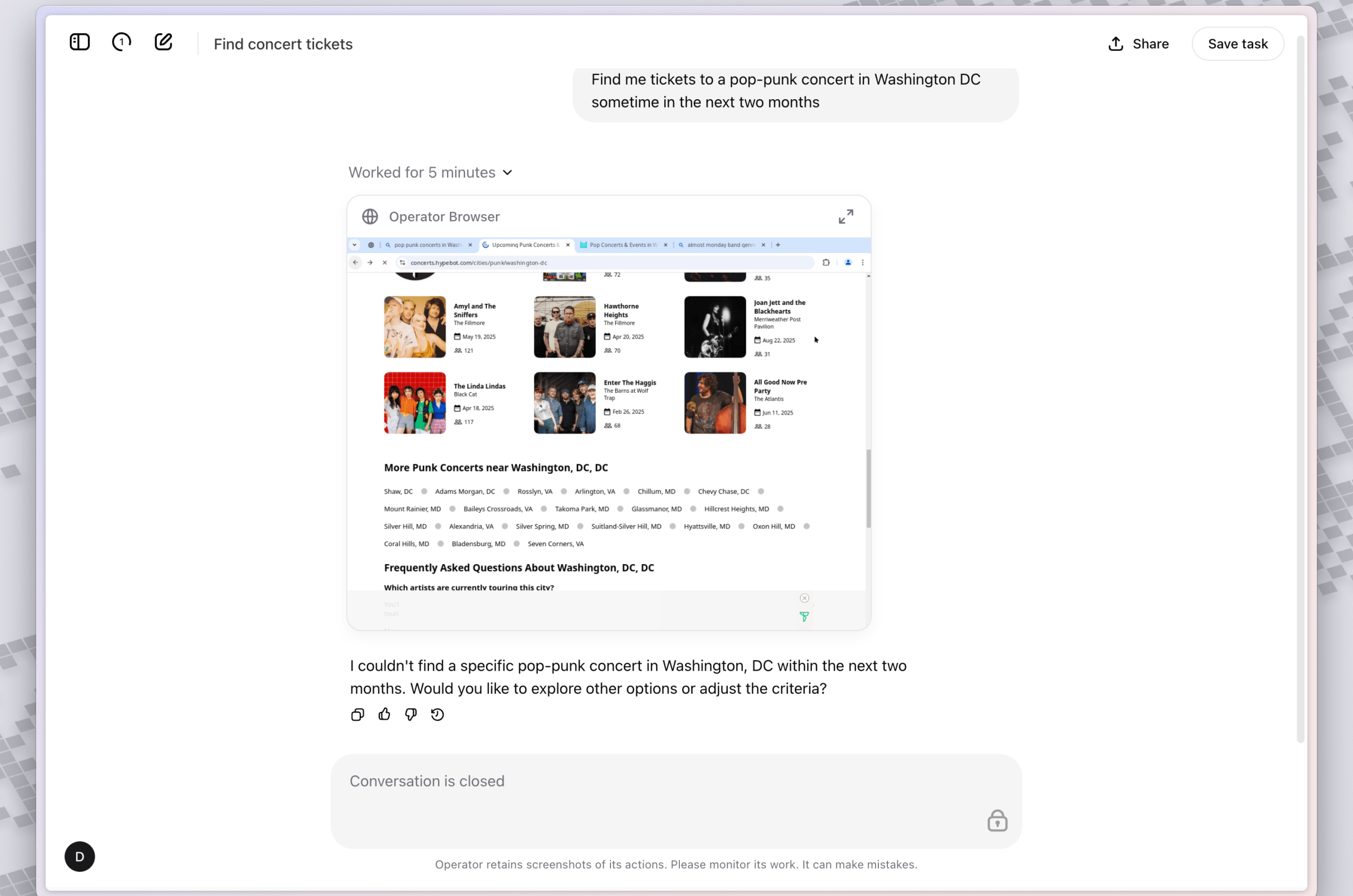 Openai operatörünün ekran görüntüsü.