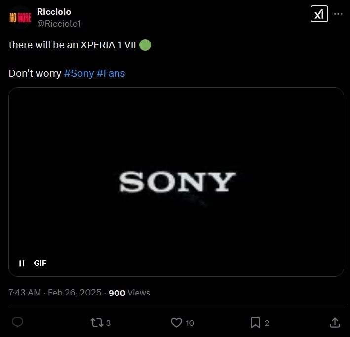 Leaker Ricciolo, Sony'nin Xperia 1 VII'yi serbest bırakmasını beklememiz gerektiğini söylüyor. Image Credit -X - Cue the Beegees: Sony Xperia Line'ın olduğu söyleniyor "Hayatta kalmak"