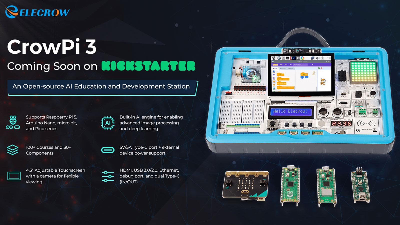 Elecrow Crowpi 3 Açık Kaynak Öğrenme Aracı