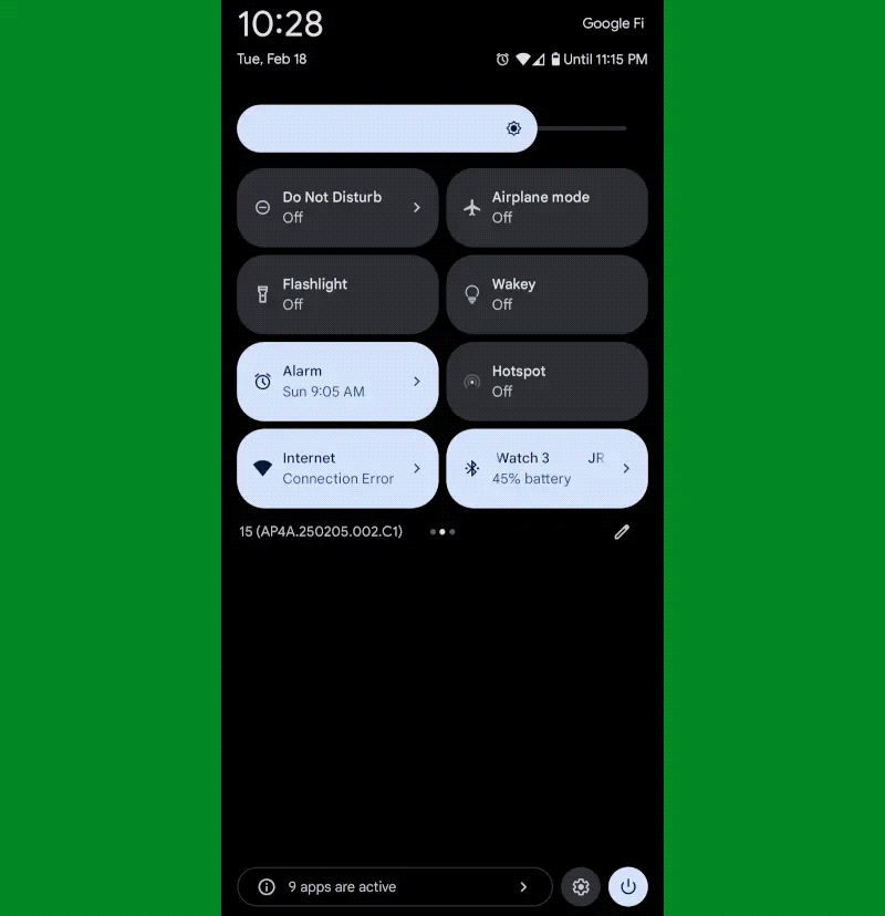 Google Pixel Saat Uygulaması: Hızlı Ayarlar Tile