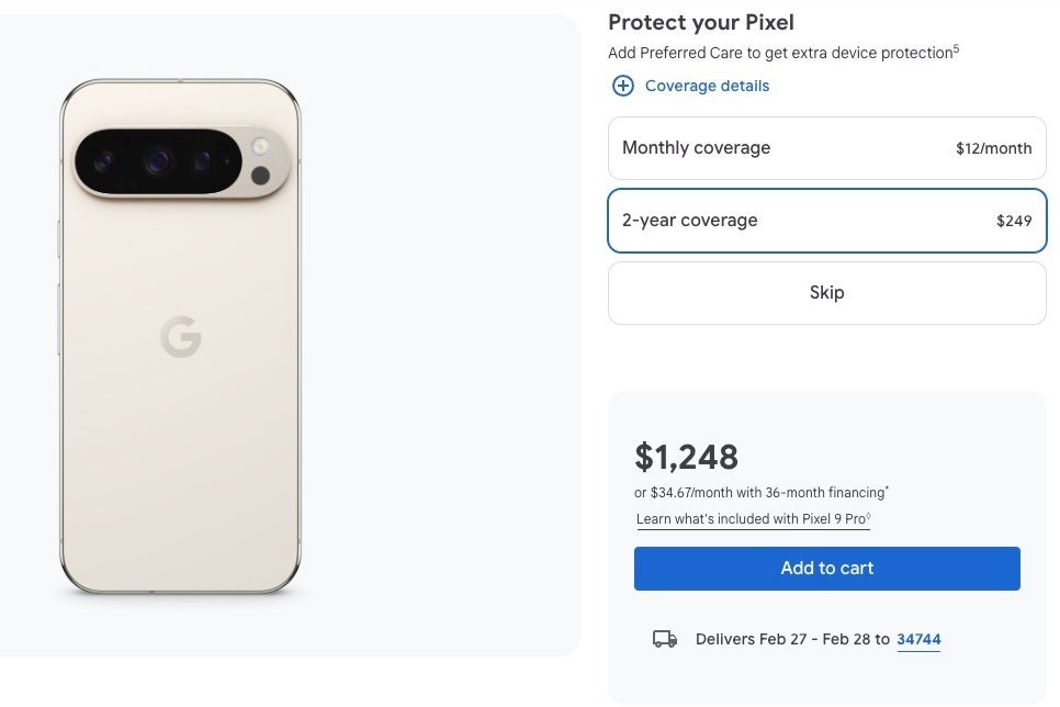 Google Pixel 9 Pro için Genişletilmiş Garanti Seçeneklerinin Ekran Görüntüsü