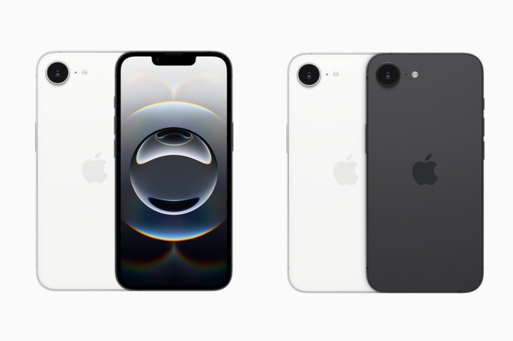 İPhone 16e'nin ön ve arka görüntüsü