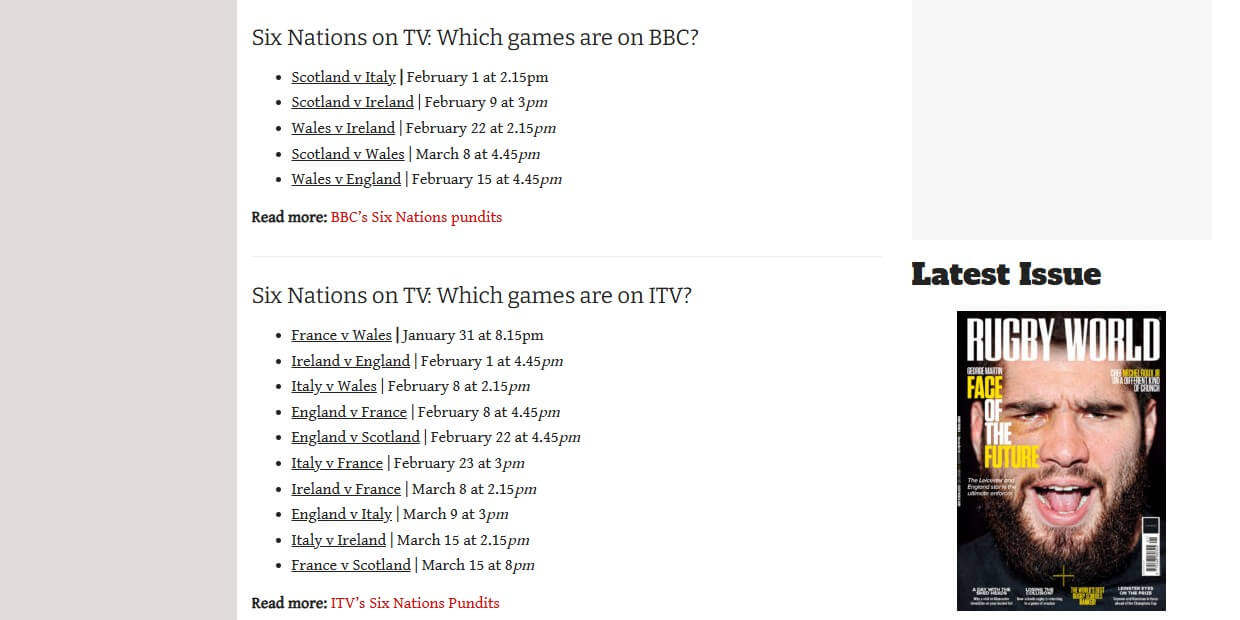 Six Nations Maç Programı