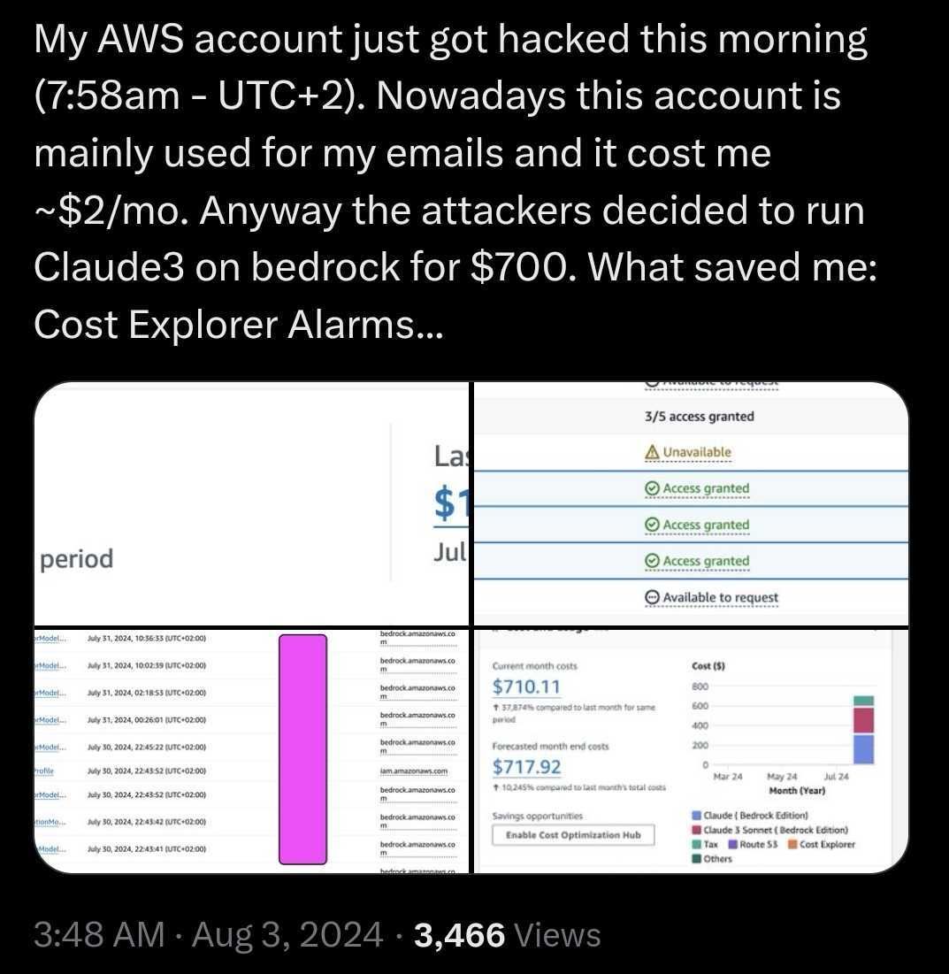 AWS faturası LLMJACKing nedeniyle sadece saatlerde% 40.000 sıçrayan birinden bir tweet