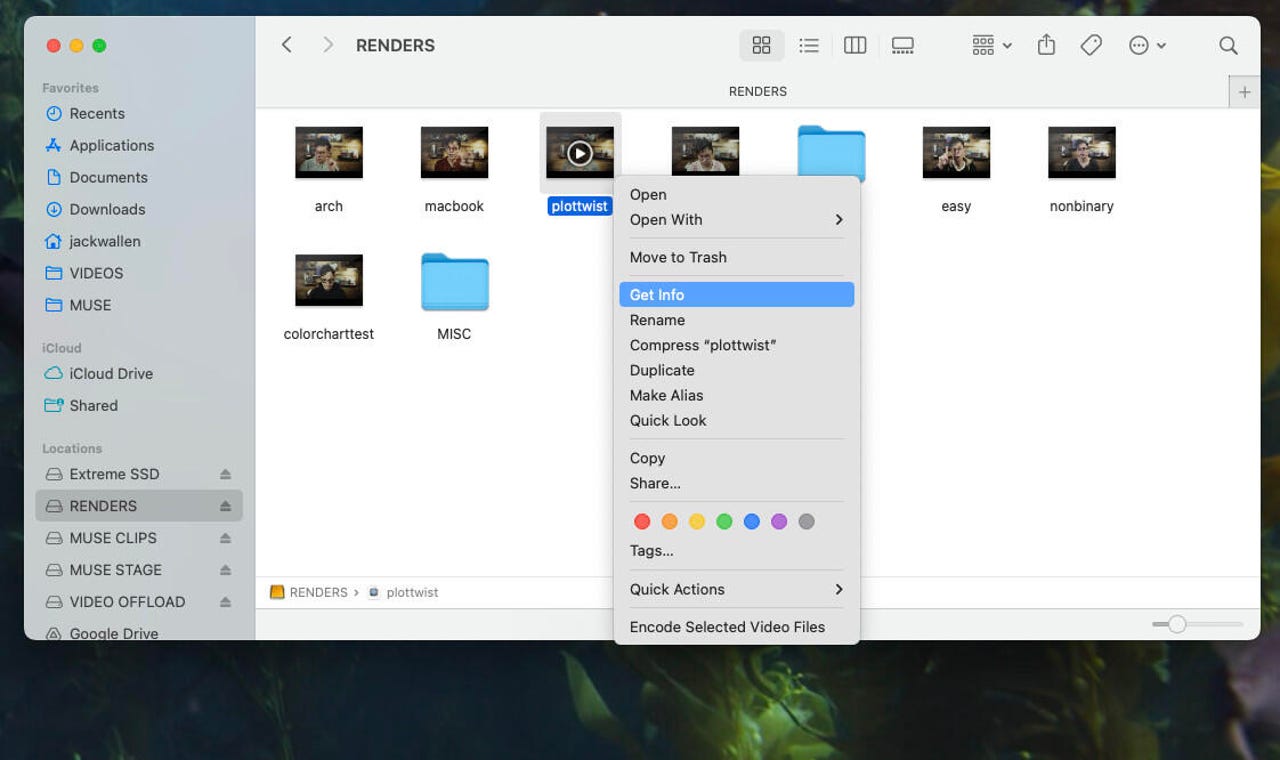 MacOS Bulucu Sağ tıklama Bağlam menüsü.