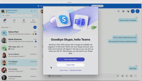 Skype'a Takımlara Göç