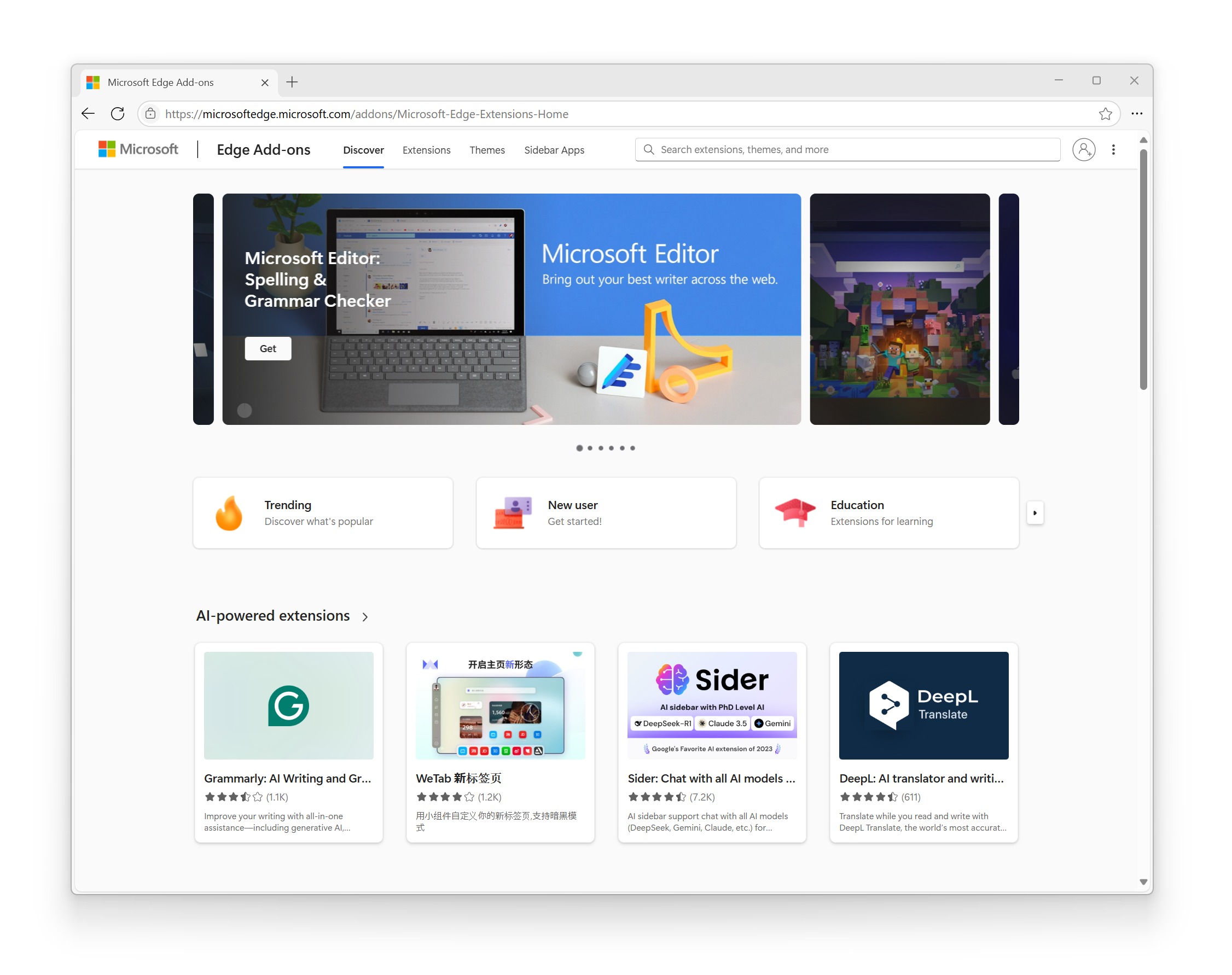 Yenilenen Microsoft Edge eklentileri sitesi