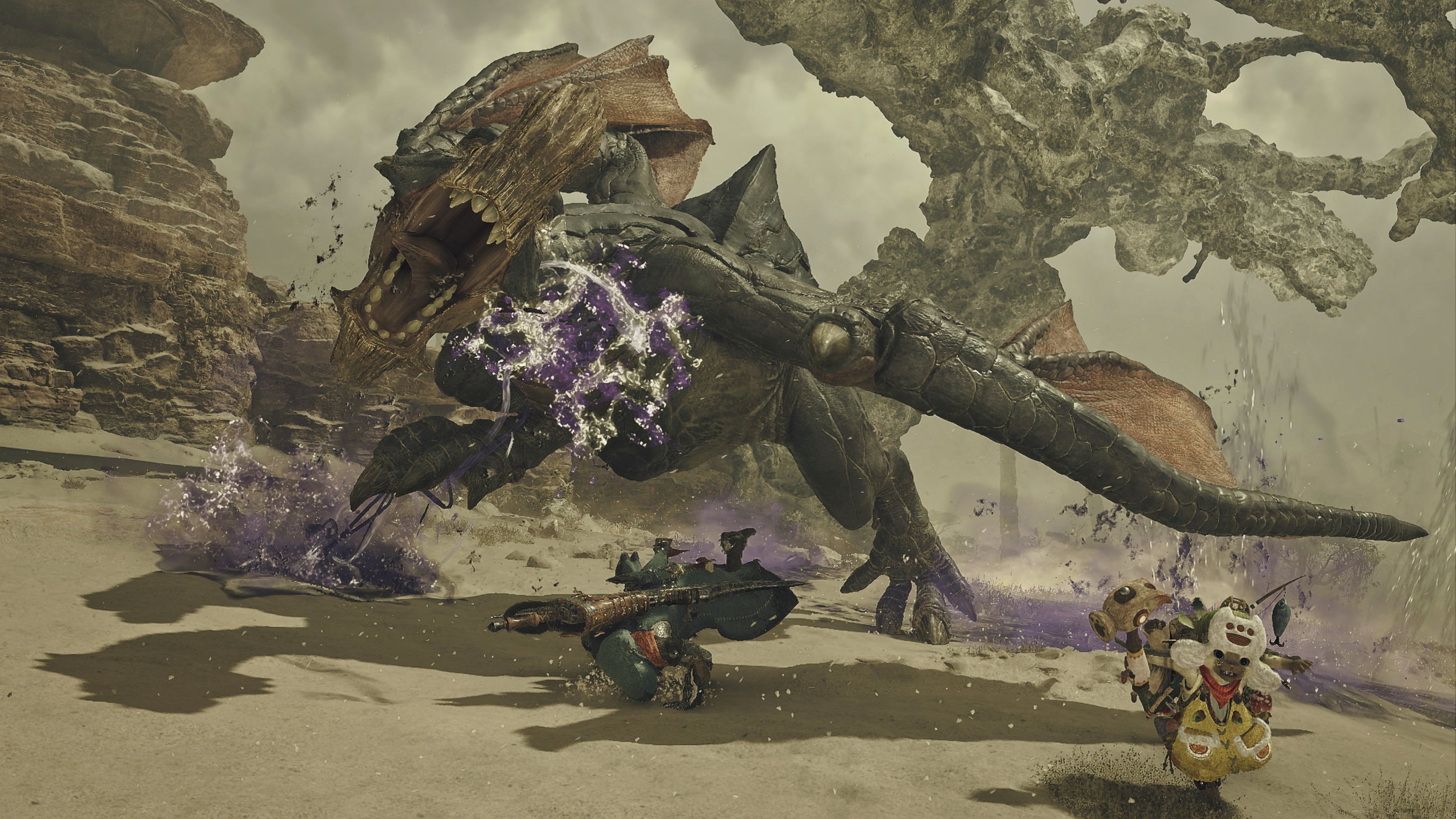 Monster Hunter Wilds'de Gypceros'u avlayan oyuncunun promosyon ekran görüntüsü