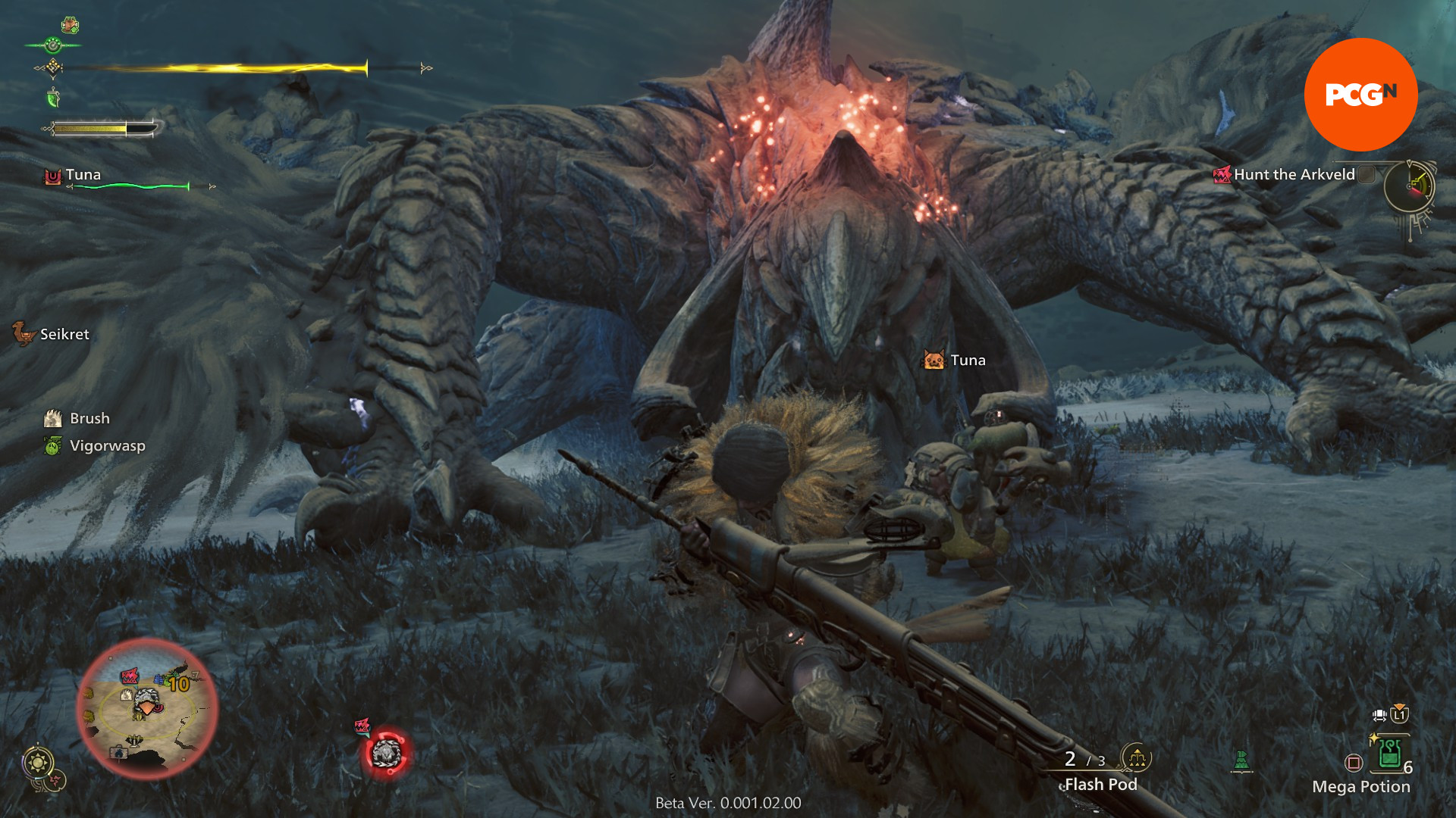 Monster Hunter Wilds Beta - Longsword'lu bir oyuncu zincirli Arkveld'i alır.