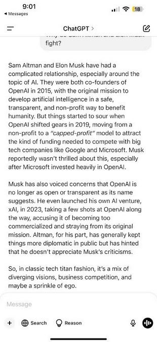 ChatGPT uygulaması bize Altman-Musk kan davasında 411'i veriyor. | Image Credit-Phonearena-Musk-Altman Feud, Openai'yi kontrol etmek için Elon'un 97.4 milyar dolarlık teklifini aşarken patlamış mısır zamanı