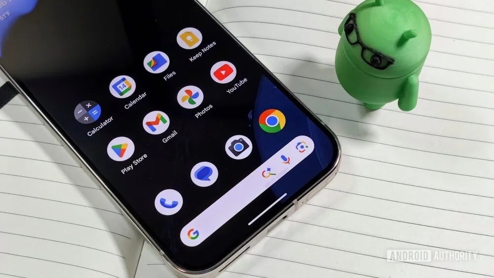 AI moduna kısayol içeren bir Google Arama Widget'ında Pixel ana ekranı gibi görünebilir. | Image-Credit-Android Authority-Pixel kullanıcıları, ana ekrandan cevap almak için Google Search'in AI Modu ile yakında sohbet edecek