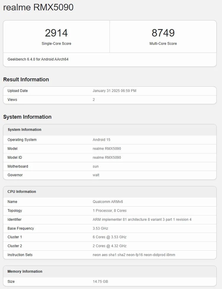 RealMe GT 7 Benchmark Skorları